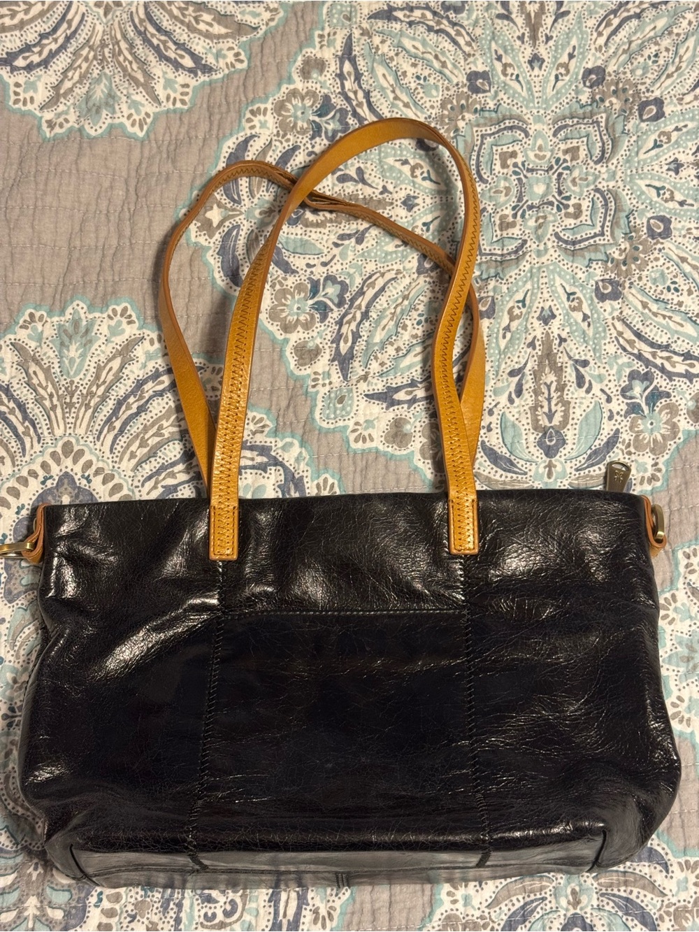 HOBO Black Leather Tote with Tan Shoulder Straps